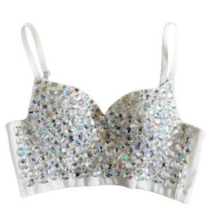 Colored Rhinestone Bustier Push Up Bralette Crop Top Size 34B